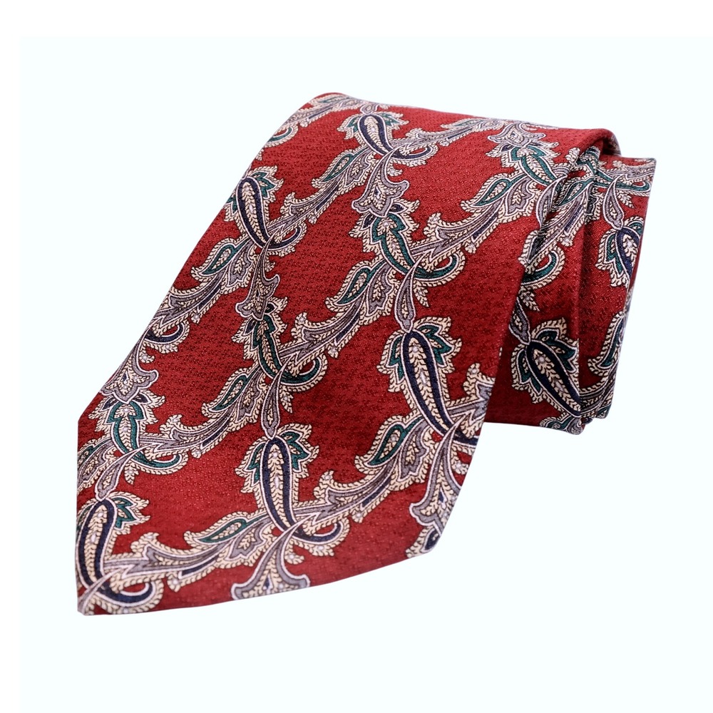 Burberrys of London Paisley Necktie Burgundy Green‎ Silk Classic Mens Tie